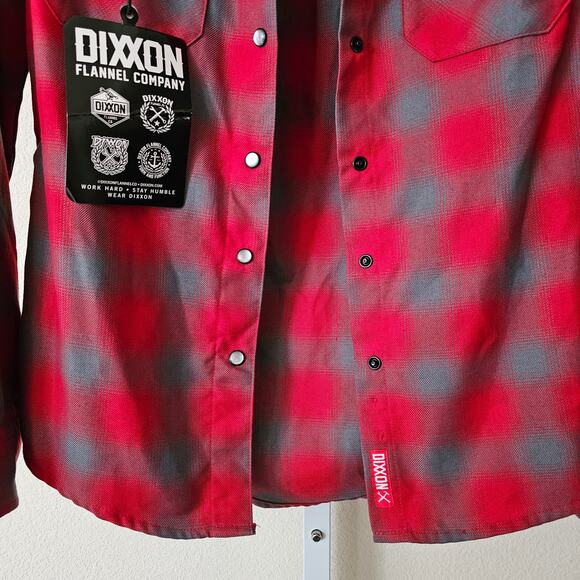 DIXXON NWT Men's Pulaski Red Gray Pearl Snap Flannel Button Shirt Sz S - Picture 9 of 15